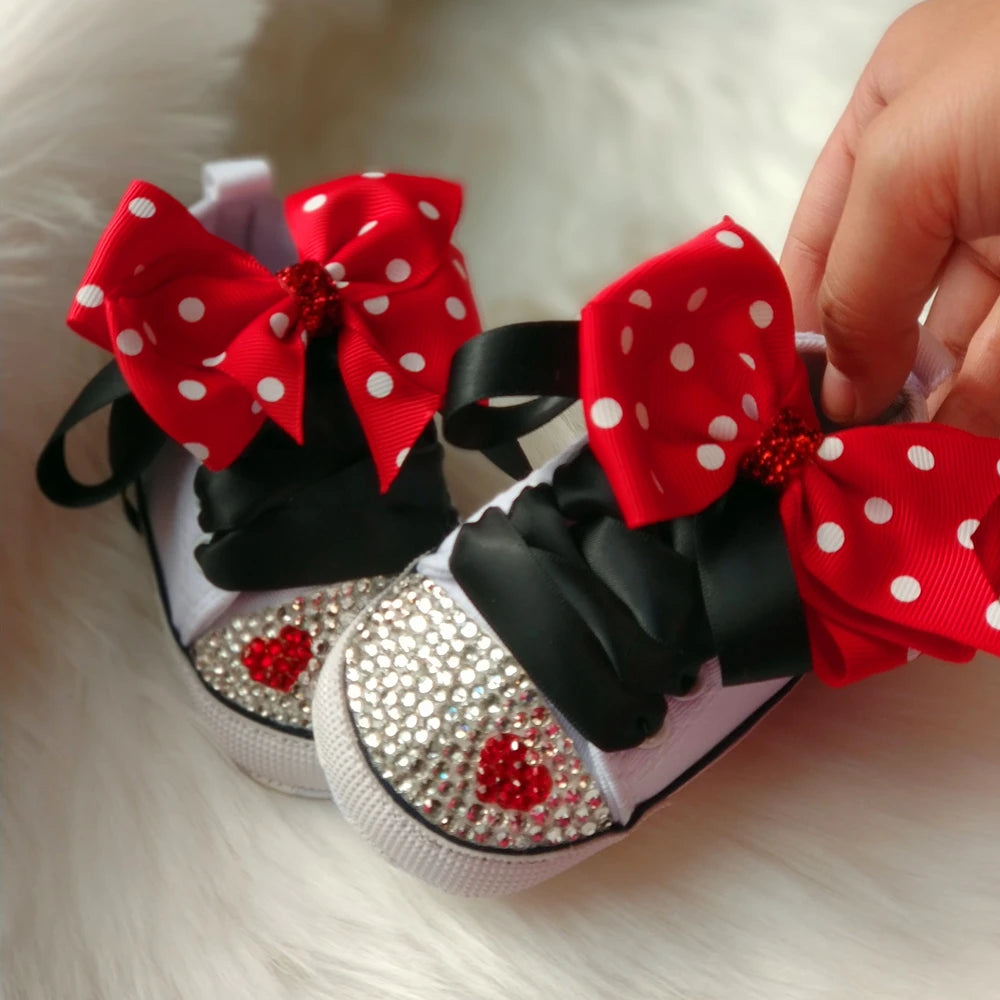 Dollbling Polka Dot Little Cutie Star Sneaker Sparkle Baby Canvas Shoes Stunning Pram 0-1Y Princess girl Sneaker walkers