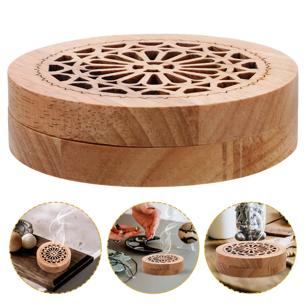 Solid Wood Aromatherapy Box Incense Holder Indoor Ornament Wooden Censer Cone Burner