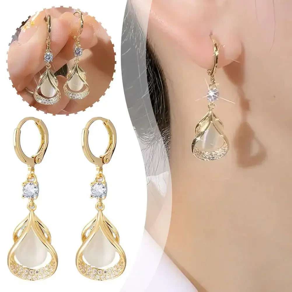 Luxury High-end Cat Eye Stone Geometric Earrings 2024 New Water Drop Earrings for Women Dangle Earring Aretes De Mujer Gothic