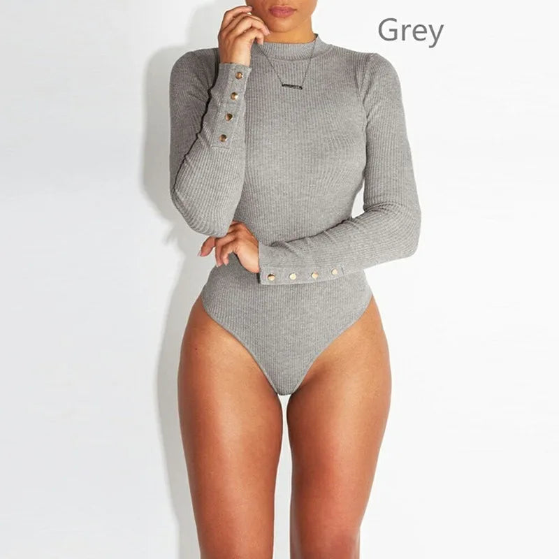 Women Black Long Sleeve Bodysuit Autumn Winter Turtleneck Bodysuits Womens Sexy Bodycon High Waist Romper Body