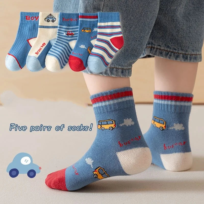 5 Pairs Kids Boys Socks Children Sport School Students Socks Spring Autumn Soft Cotton Toddler Mid Tube Sock Baby Girl Clothes