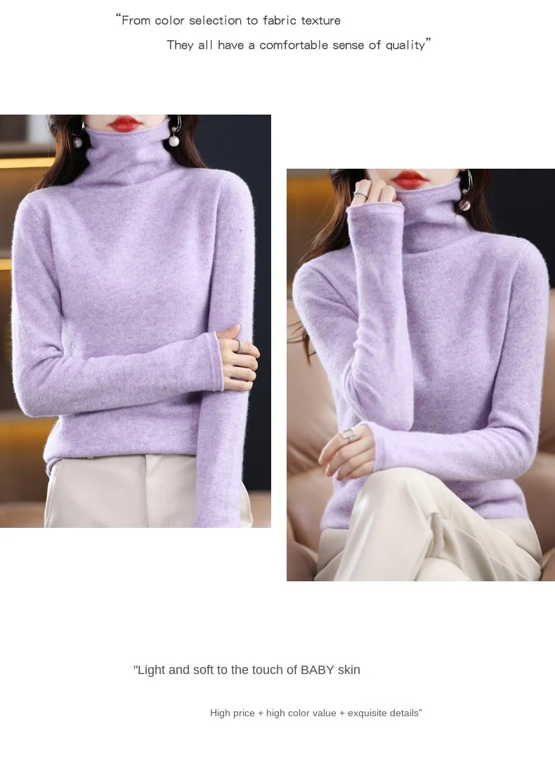 New 100% Merino Wool Turtleneck Cashmere Sweater In Autumn And Winter Women's Casual Knitted Coat Women's Coat Korean Fashion