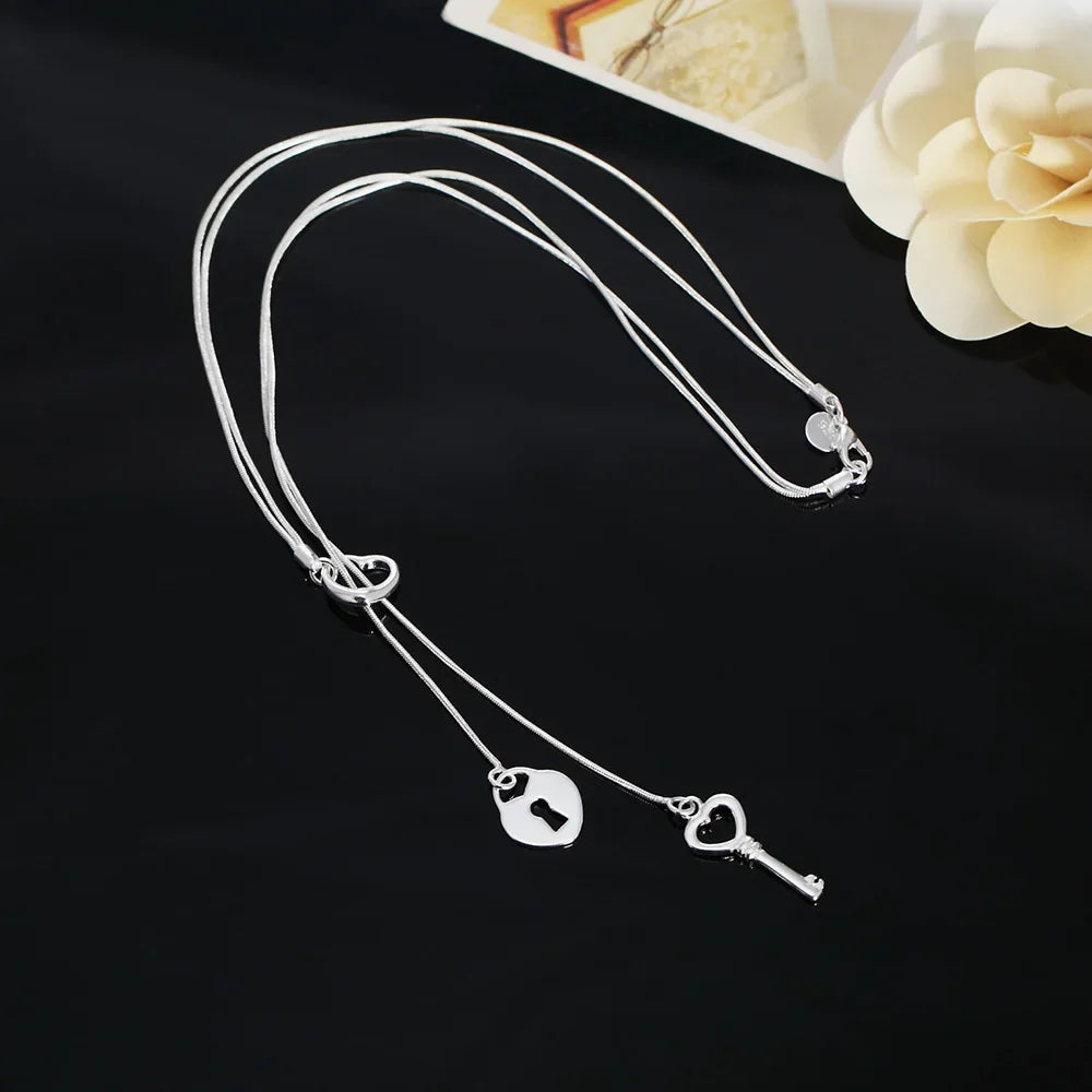 925 Sterling Silver Necklace Gorgeous Charm Fashion  Heart Wedding Lady Love for Women Noble Luxury 18 Inches 45cm Jewelry