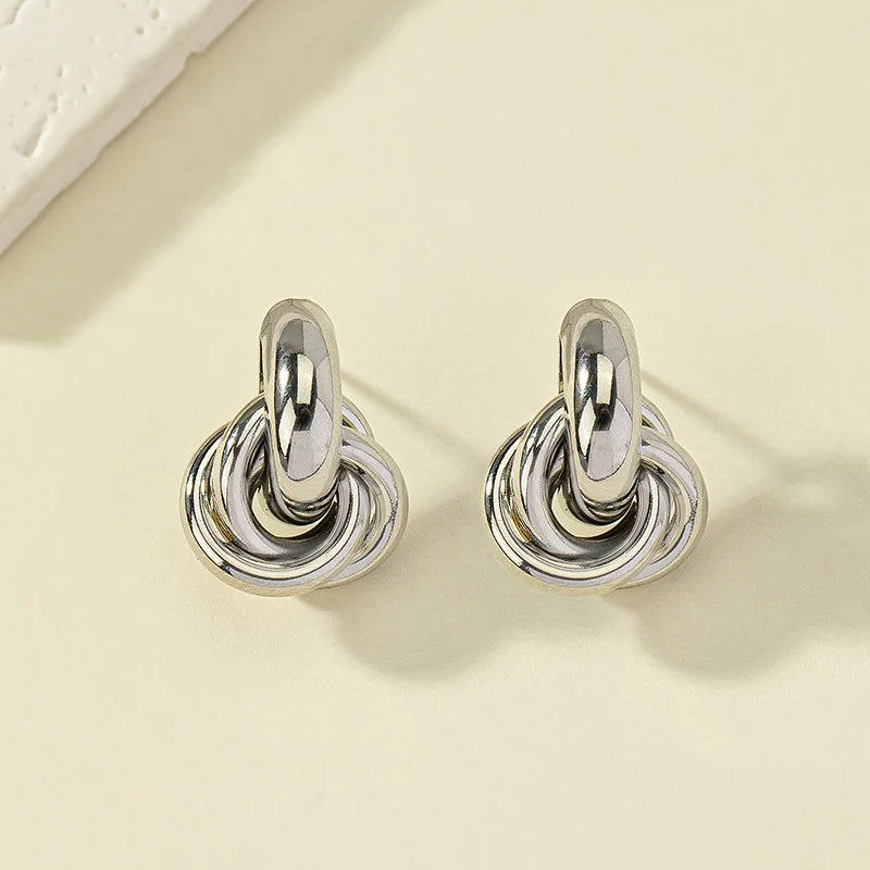 Gold SIlver Color Knot Hoop Earring For Women Shiny Plating Trendy Earring Stud Cute Daily Wear Jewelry