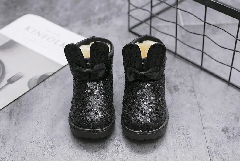 Girl Boot Winter Fashion Sequin Snow Boot Non-slip Warm kid Shoe Plush Cotton Shoe Kids Princess Ankle Boots