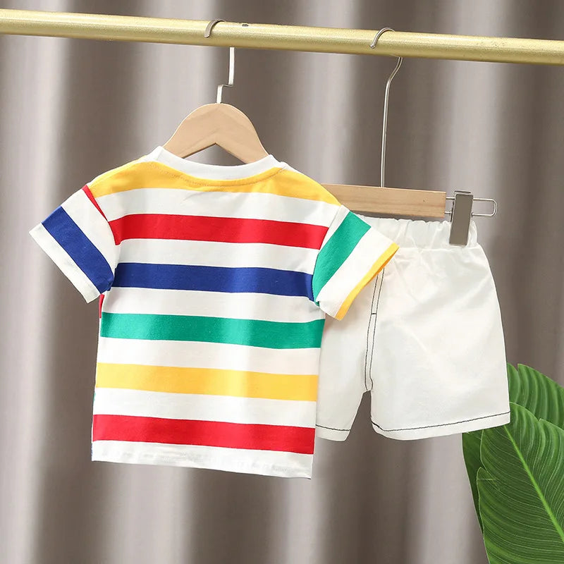 Summer Baby Boy Clothing Sets Fashion Striped Short Sleeve T-shirt+Shorts Sport Sets Children 2Pcs Girl Suit 1-5Y Kids Tracksuit