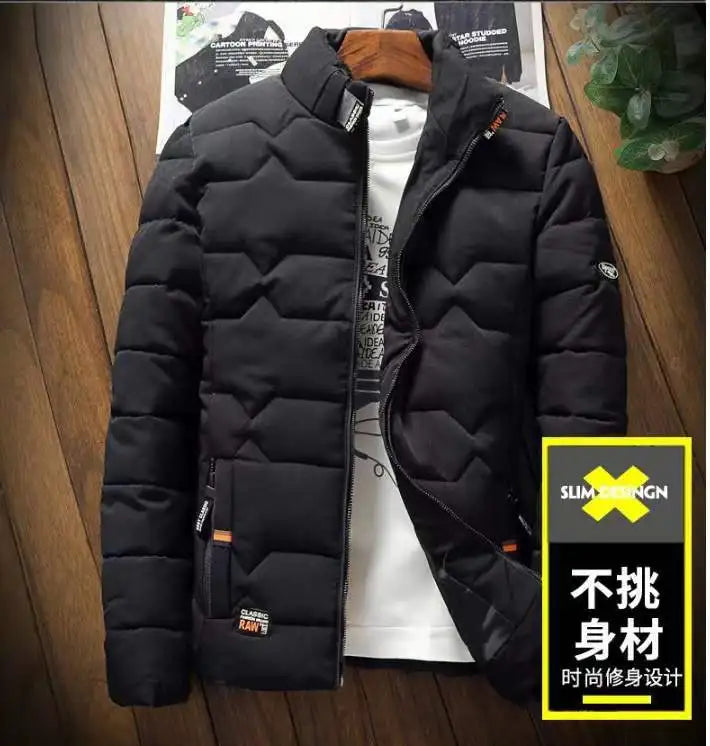 New Winter Warm Coats Jacket Long Sleeve Cotton-padded Jacket Zipper Jacket Men's Stand-up Collar Jacket Plus Size Cotton Jacket