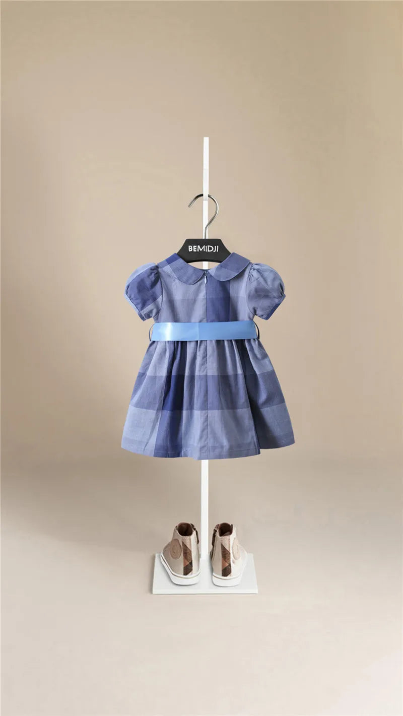 Summer Clothes Charming Dress Girls Cotton Casual Plaid Bow Children Dress  New Cute Baby Clothing Wholesale 1-7 Years Old