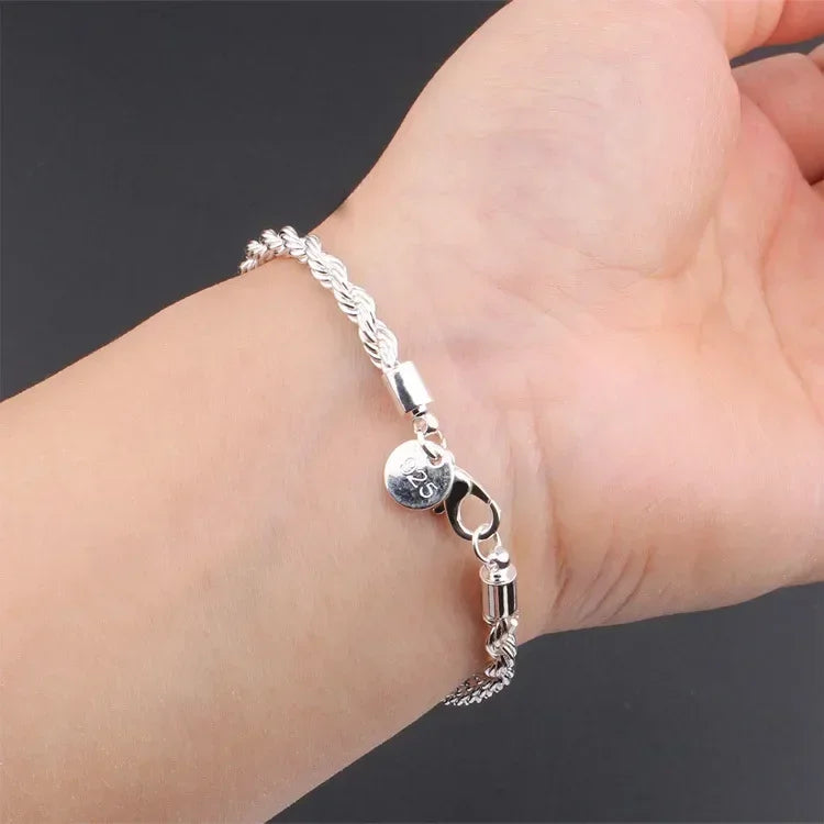 925 Sterling Silver 4MM Twisted Rope Bracelets For Women Men Fashion Minimalist Couple Chain Bracelet Male Unisex Jewelry Gifts