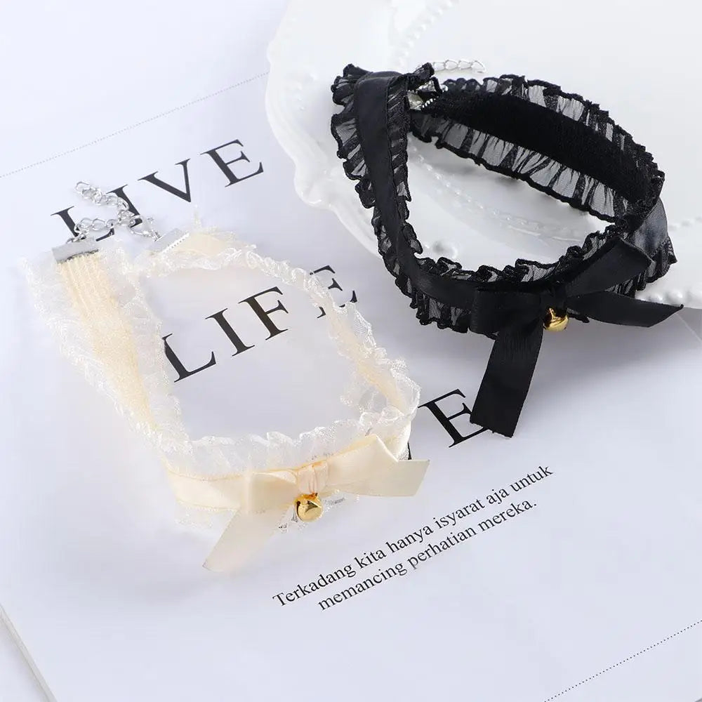 Sweet Elegant Lolita Pendant Maid Choker For Girls Korean Necklace Bow Bell Necklace Cosplay Neck Jewelry Woman Clavicle Chain