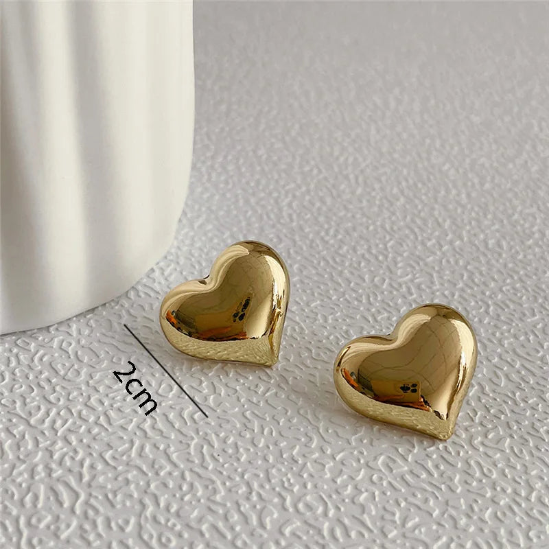 LATS Gold Color Smooth Surface Love Heart Shaped Stud Earrings Women Minimalist Fashion Girl Wedding Bridal Jewelry