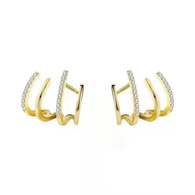 Korean Claw Earrings Four-Prong Setting Gold Color Ear Earring Shiny Crystal Sweet Women Stud Earrings 2023 Fashion Jewelry Gift