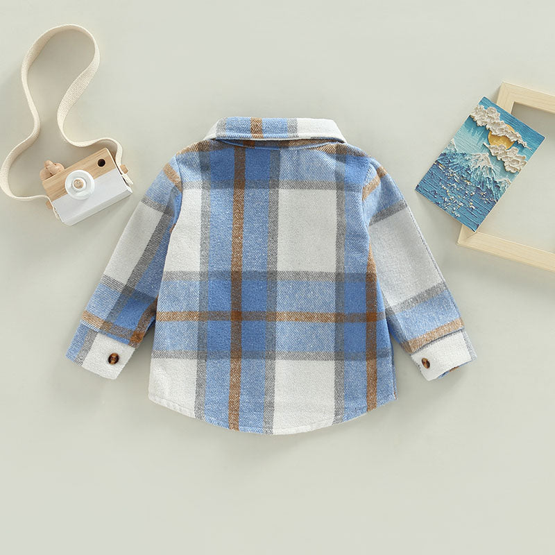 Toddler Baby Boy Girl Plaid Shirt Jacket Outfits Button Down Cardigan Kids Long Sleeve Coat Tops Fall Clothes