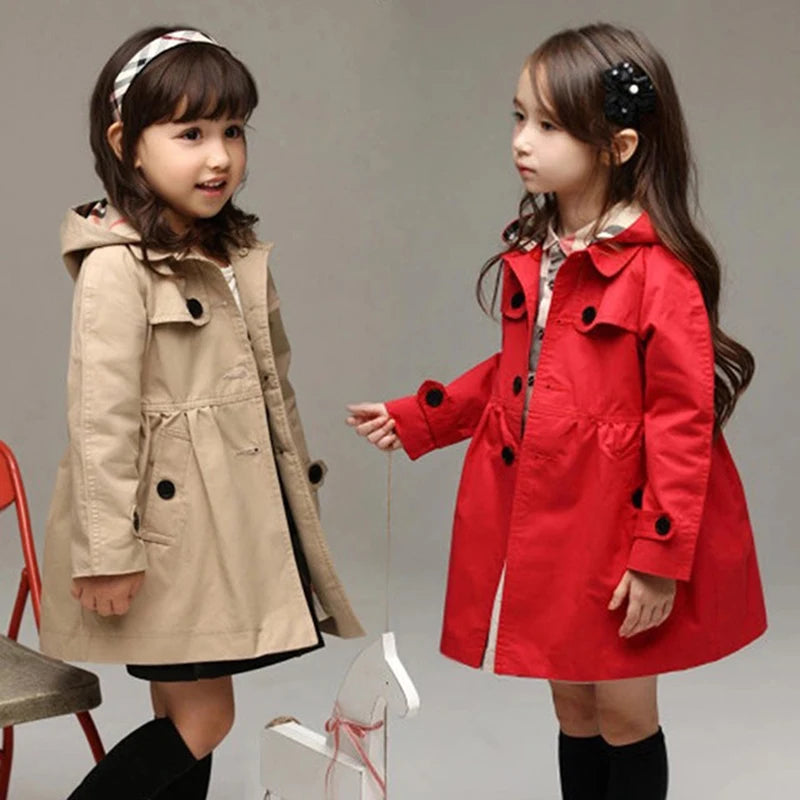 New Children Birthday Present Girls Sweatshirt Spring Autumn Long Style Hooded Coat For Girl Kids Jacket Red Windbreaker