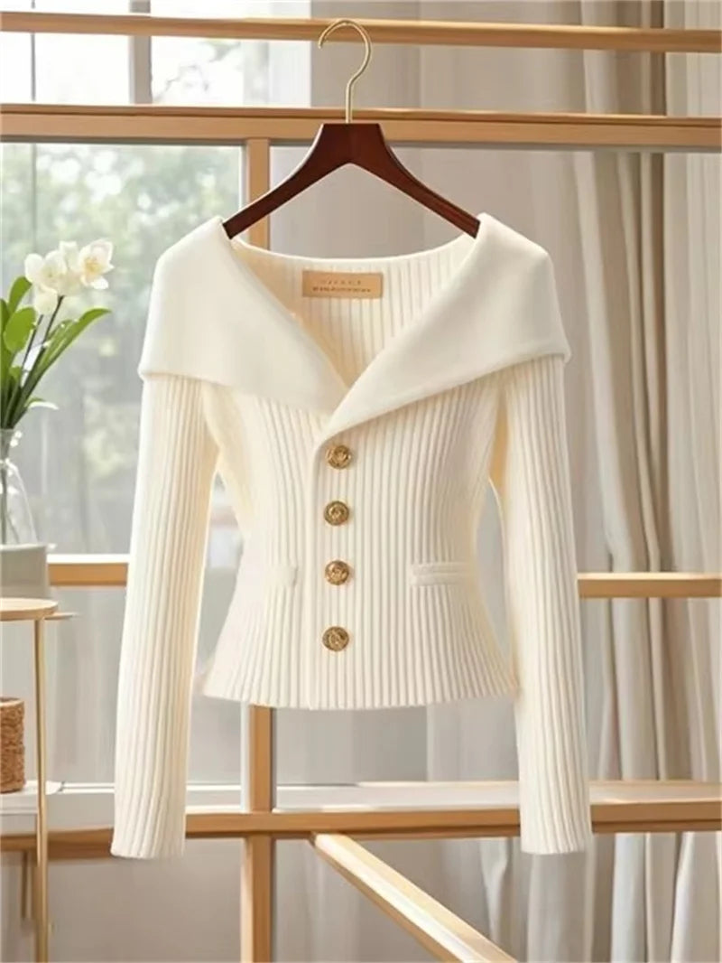 2025 Spring Autumn New Women Short Cardigan Sweater High Quality Chic Long Sleeve Casual Knitwear Female Bottoming Shirts Tops