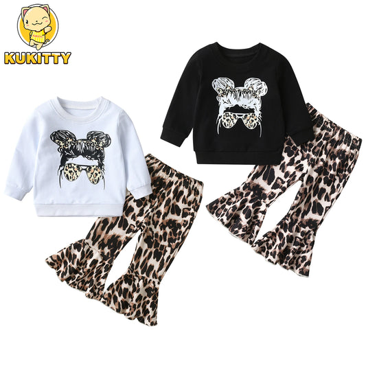 1-5 Years Toddler Kids Girls Spring Autumn Clothes Set Long Sleeve Top and Flared Pants 2PCS Fashion Children's Clothing