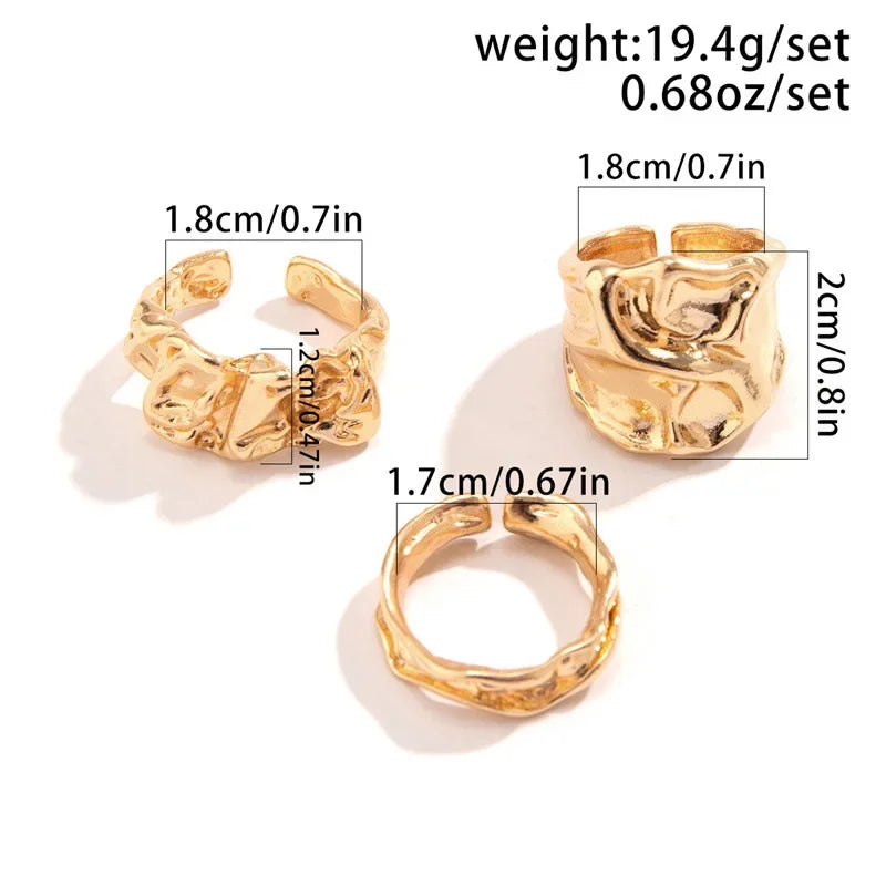 Punk Golden Liquid Rings Set For Women Fashion Irregular Wave Metal Knuckle Rings Aesthetic Egirl Gothic Jewelry Birthday Gifts