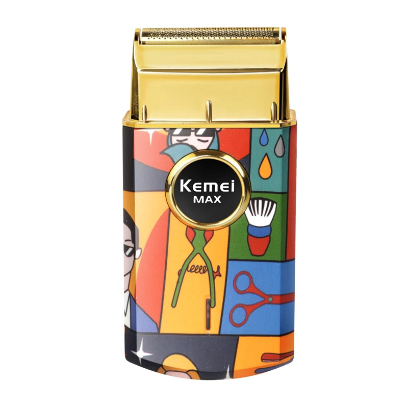 Kemei Titanium Double Foil Reciprocating Electric Shaver Professional Barber Finishing Razor Graffiti Pattern for Men KM-RS7098