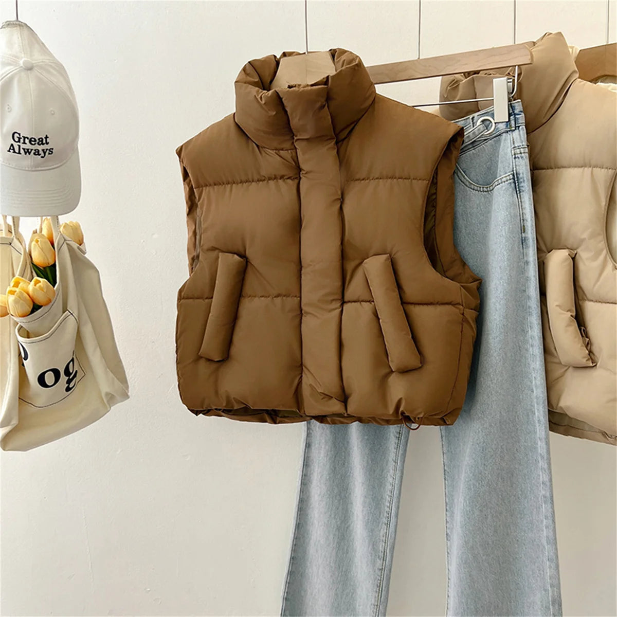 Autumn Winter Y2K Vest Women Thick Warm Down Vest Harajuku Loose Jacket Casual Outerwear Short Waistcoat Windproof Vest Coats