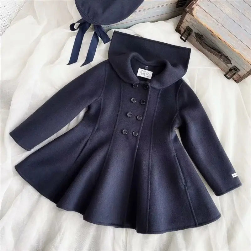 Winter Girl Baby Jacket Outdoor Cardigan Children's Medium Length Woolen Cotton Coat Thickened Double Breasted Jacket New 2024