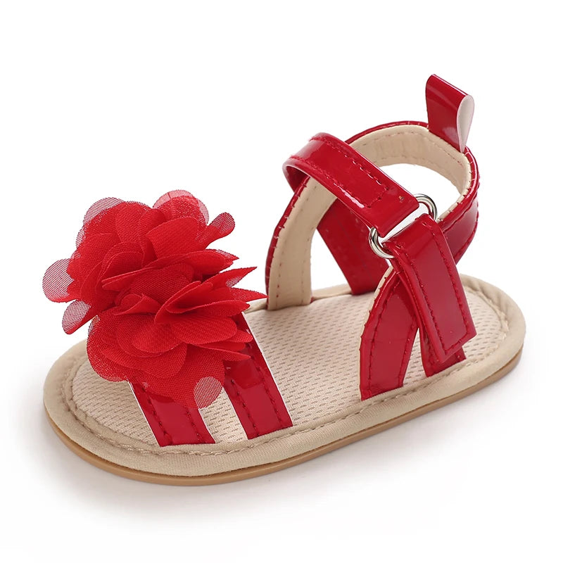 Summer baby girl sandals red festive and cute flower baby shoes soft rubber soles comfortable and casual baby walking shoes