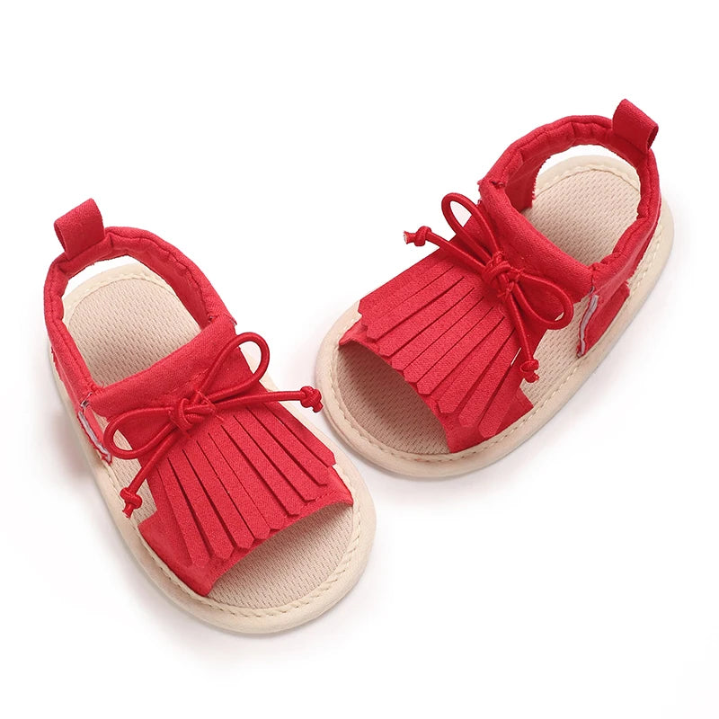 Summer baby girl sandals red festive and cute flower baby shoes soft rubber soles comfortable and casual baby walking shoes