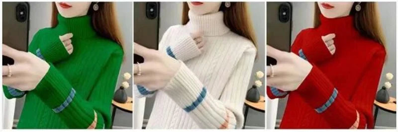 2023 Autumn Winter Women Turtleneck Sweater Soft Pullovers Loose Warm Elasticity Long Sleeved Knitted Sweater Jumper Female Tops