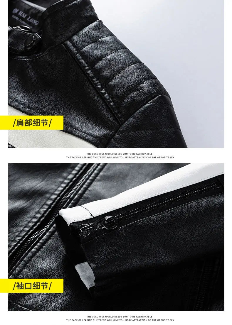 2023 winter new standing collar leather jacket men's business high-grade leather jacket young and large size motorcycle jacket