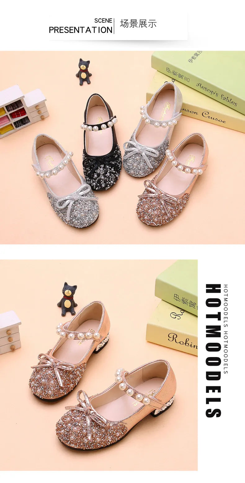 Summer Girls Shoes Bead Mary Janes Flats Fling Princess Glitter Shoes Baby Dance Shoes Kids Sandals Children Wedding Shoes Gold