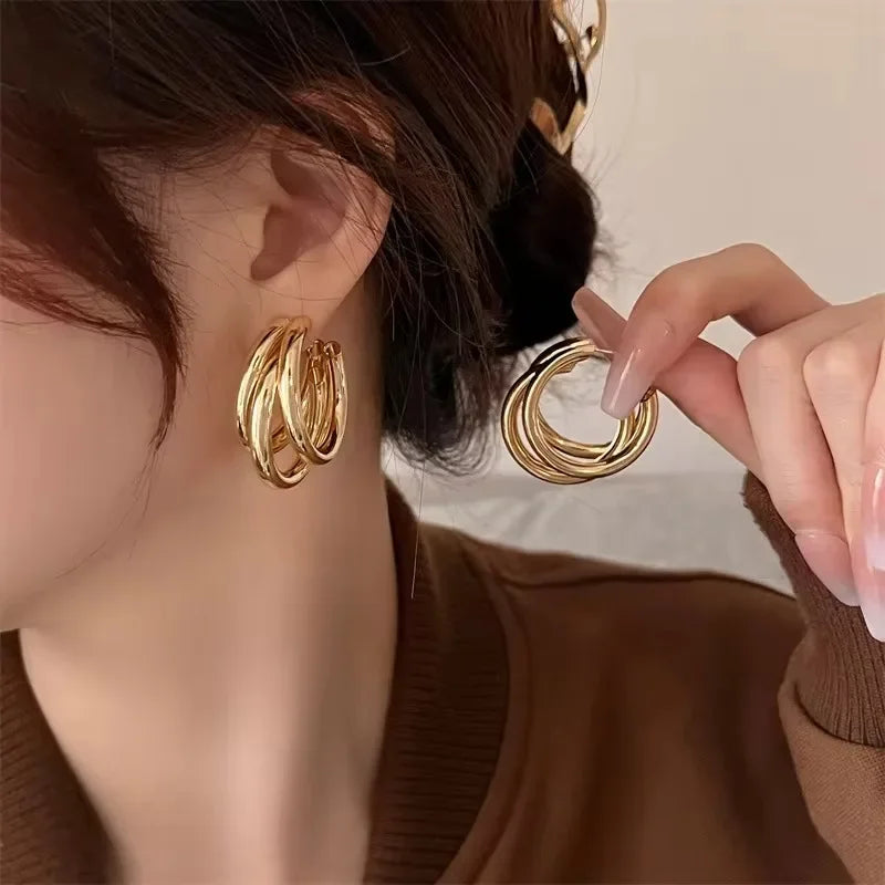 Vintage Stainless Steel Round Circle Hoop Earrings for Women Fashion Geometric C-shaped Drop Earring Party Wedding Jewelry Gifts