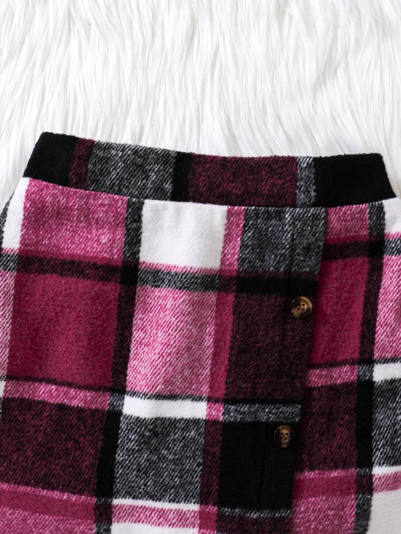 Autumn children's three-piece set for girls square collar black bubble long sleeve top plaid irregular skirt beret fashion sexy