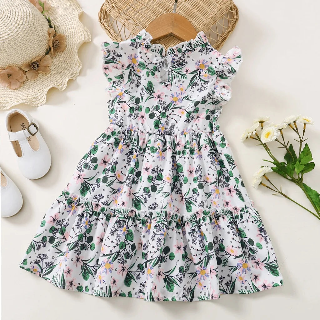 1-6Years Old Children Girl Summer Floral Dress Baby Girl Fashion Sleeveless Dresses with Bow Design Toddler Girl Casual Dress