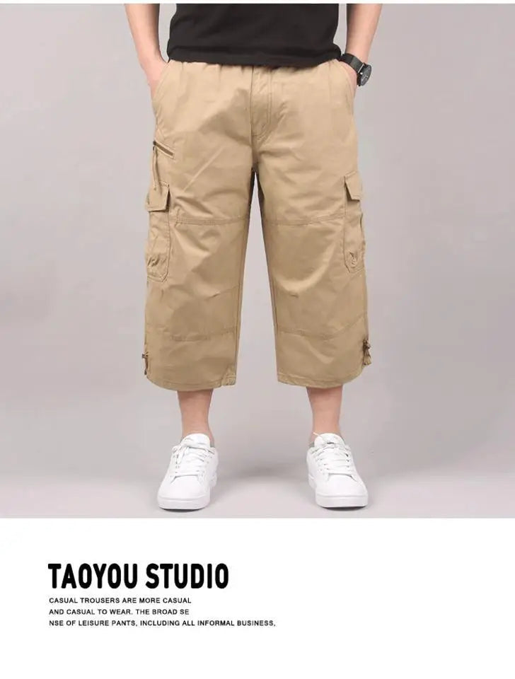 Men's Cargo Shorts Summer Loose Casual Pants Elastic Waist Large Size Outdoor Jogging Sweatpants Trend Multi Pockets