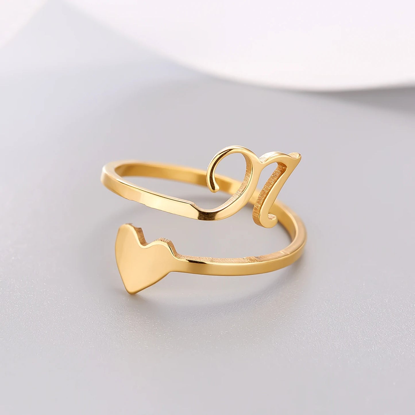 Simple Romantic Heart and Letter Rings A-Z 26  Alphabet Initials Ring For Women Opening Finger Ring Party Jewelry Birthday Gift