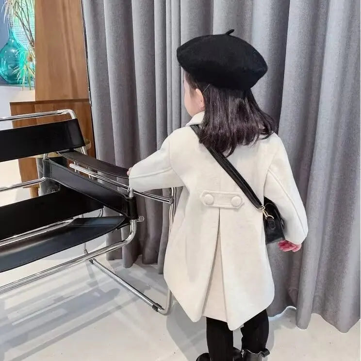 Winter Girl Baby Jacket Outdoor Cardigan Children's Medium Length Woolen Cotton Coat Thickened Double Breasted Jacket New 2024