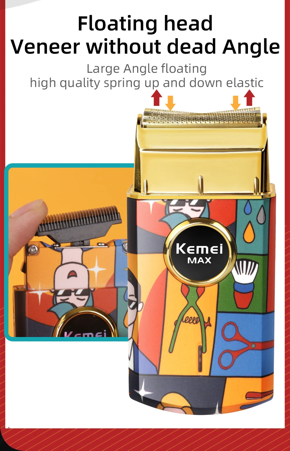 Kemei Titanium Double Foil Reciprocating Electric Shaver Professional Barber Finishing Razor Graffiti Pattern for Men KM-RS7098