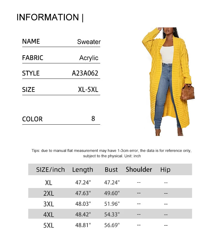 Plus Size Fall and Winter New 2023 Women's Solid Color Cardigan, Casual Knit Cardigan with Pockets Commuter Style Sweater XL-5XL