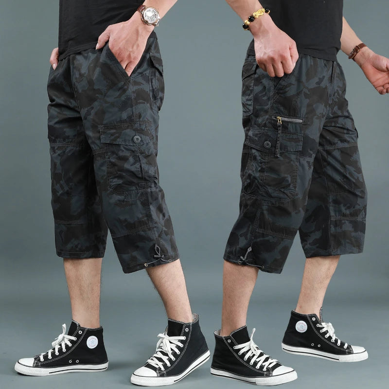 Long Length Cargo Shorts Men Summer Multi-Pocket Casual Cotton Elastic Capri Pants Men Military Tactical Short Hot Breeches 5XL