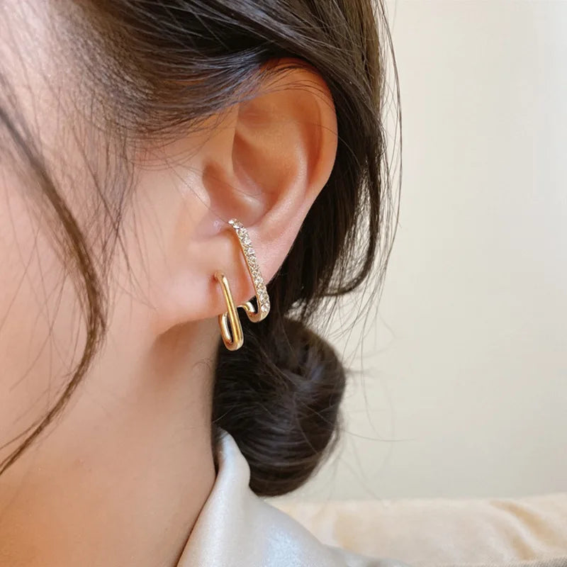 2023 New Design Irregular U-shaped Gold Color Earrings for Woman Korean Crystal Fashion Jewelry Unusual Accessories Girls