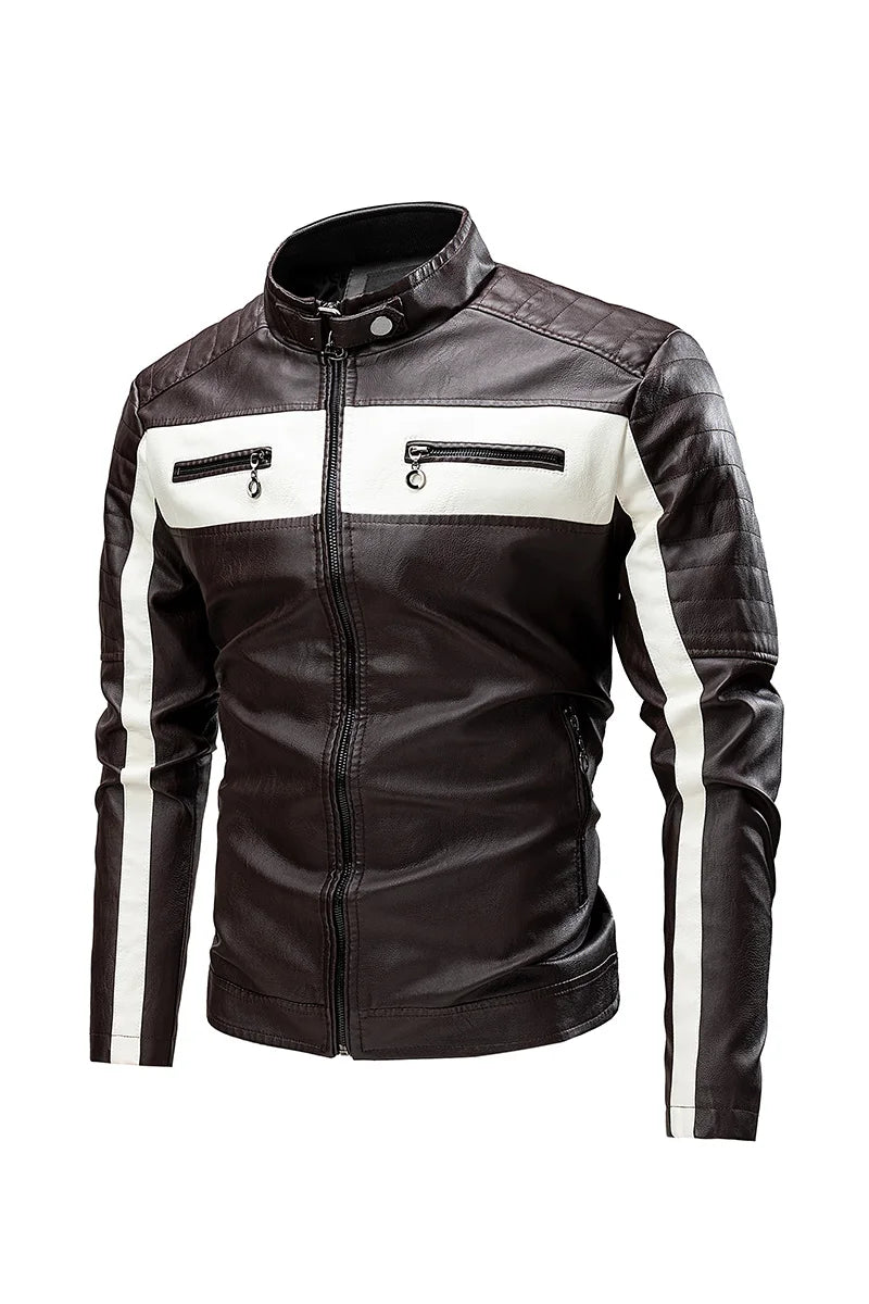 2023 winter new standing collar leather jacket men's business high-grade leather jacket young and large size motorcycle jacket