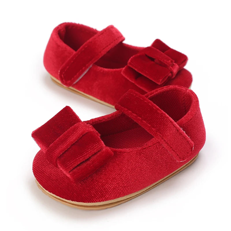 Spring and Autumn Girl Baby Shoes Classic Fashion Red Theme Cute Bow Princess Shoes Rubber Sole Anti slip Comfortable Walking Sh