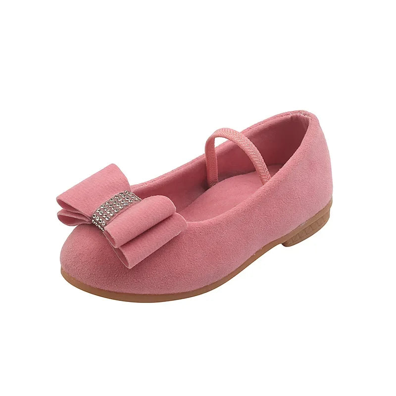 Elegant Girl Princess Shoes Fashion Bowtie Children's Leather Shoes Spring Autumn Kids Causal Solid Color Velvet Moccasins Chic