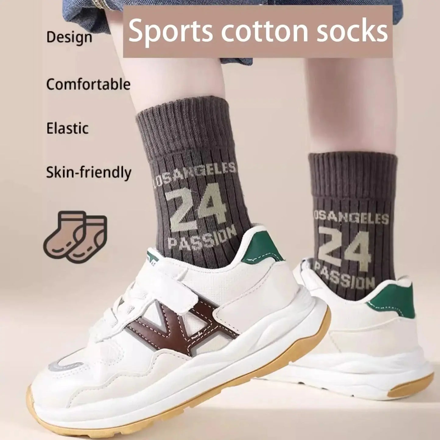 5 Pairs Children's Socks Autumn Mid-calf Length Cotton Socks Kids Boys Sporty Socks Crew Sock