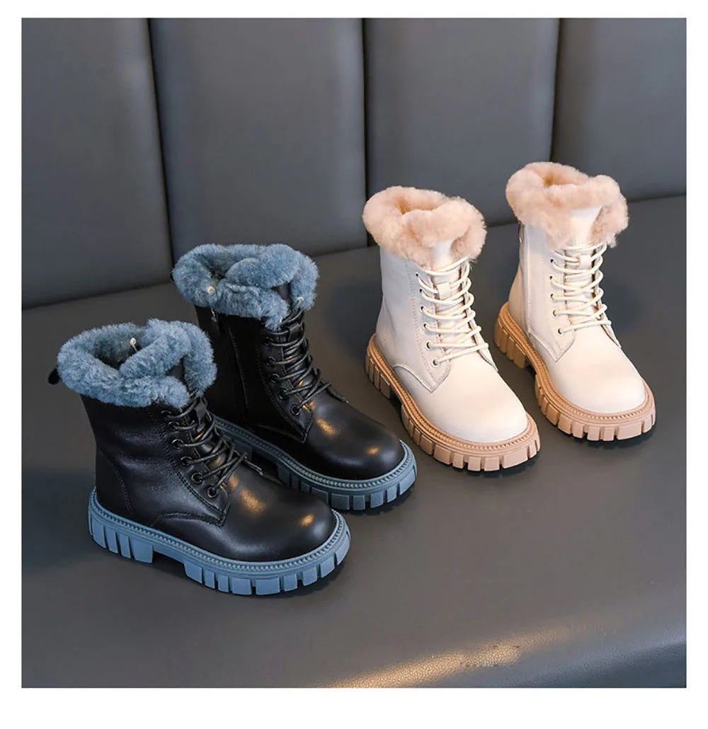 6-18y Korean Style Winter Fashion Boots For Girls Thick Warm Faux Fur Snow Boots Soft-soled Anti-slippery Fashion Boots Girls