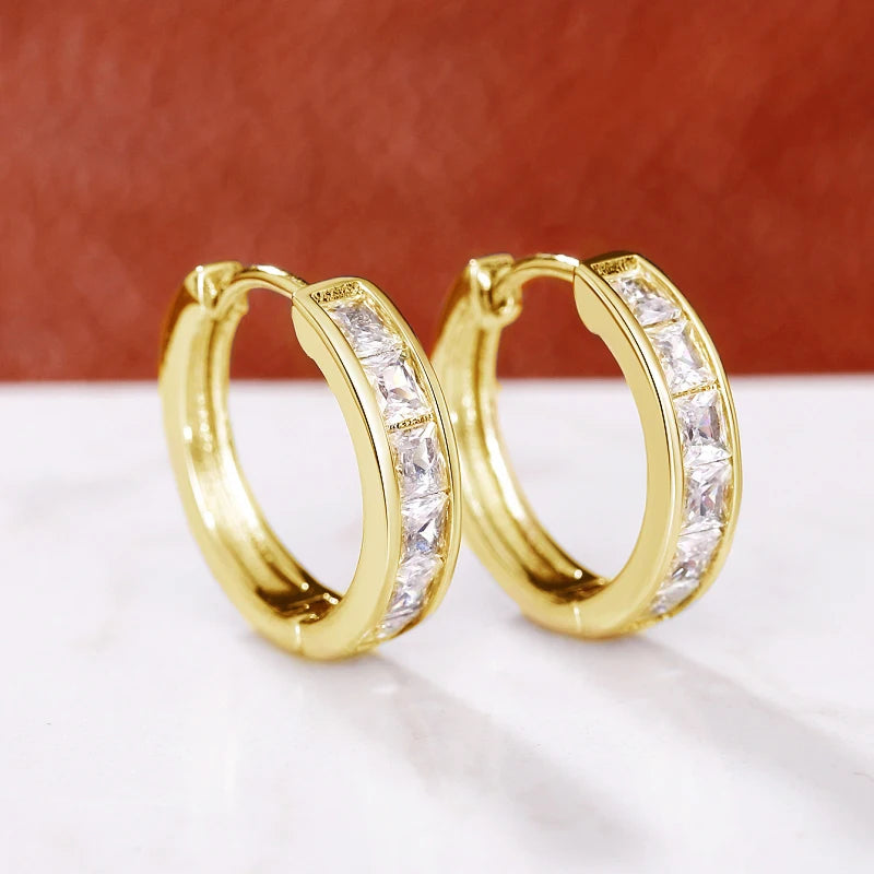 Huitan Classic Design Women Hoop Earrings Full with Princess Square CZ Simple and Elegant Female Accessories Versatile Jewelry