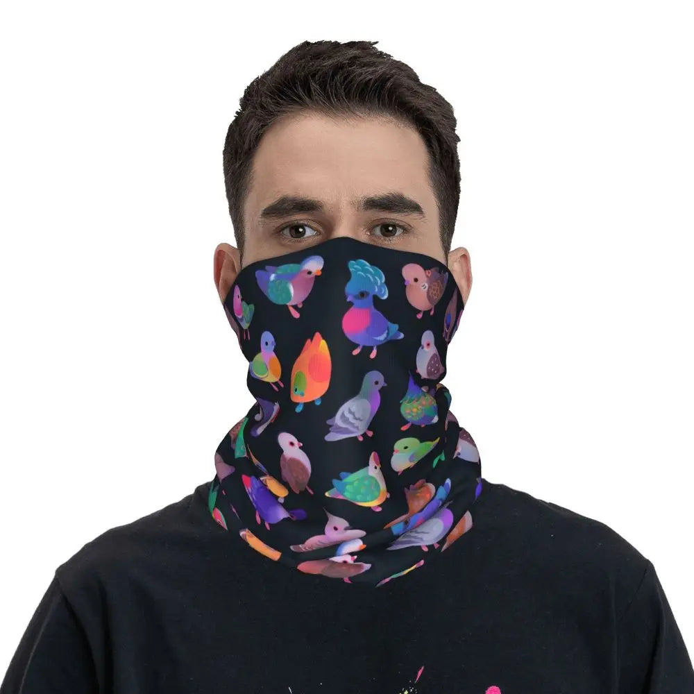 Pigeon Walk , Black Background Bandana Neck Cover Printed Magic Scarf Multifunction Cycling Scarf Running Unisex Adult Windproof