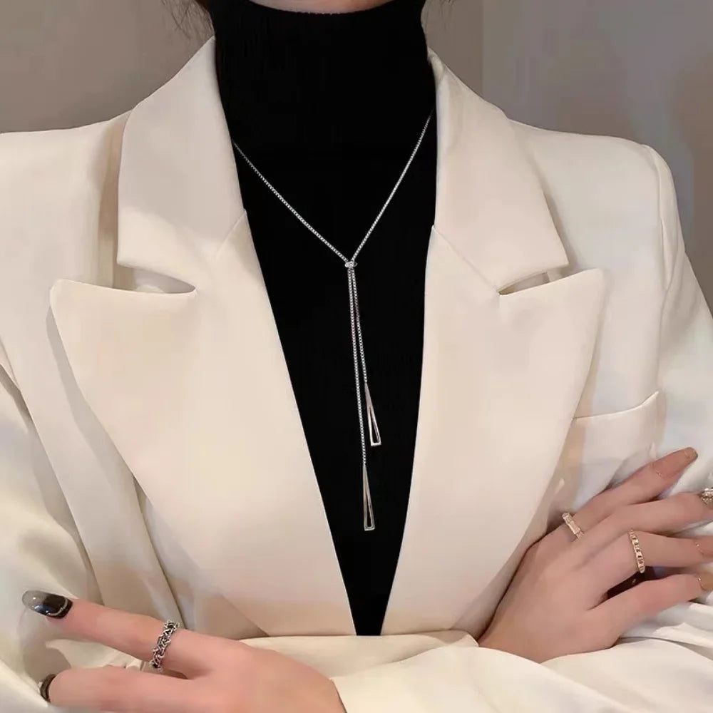 2024 Popular Geometric Sweater Box Chain Female  Long Necklace For Women Adjustable Fine Jewelry Wedding Party Birthday Gifts