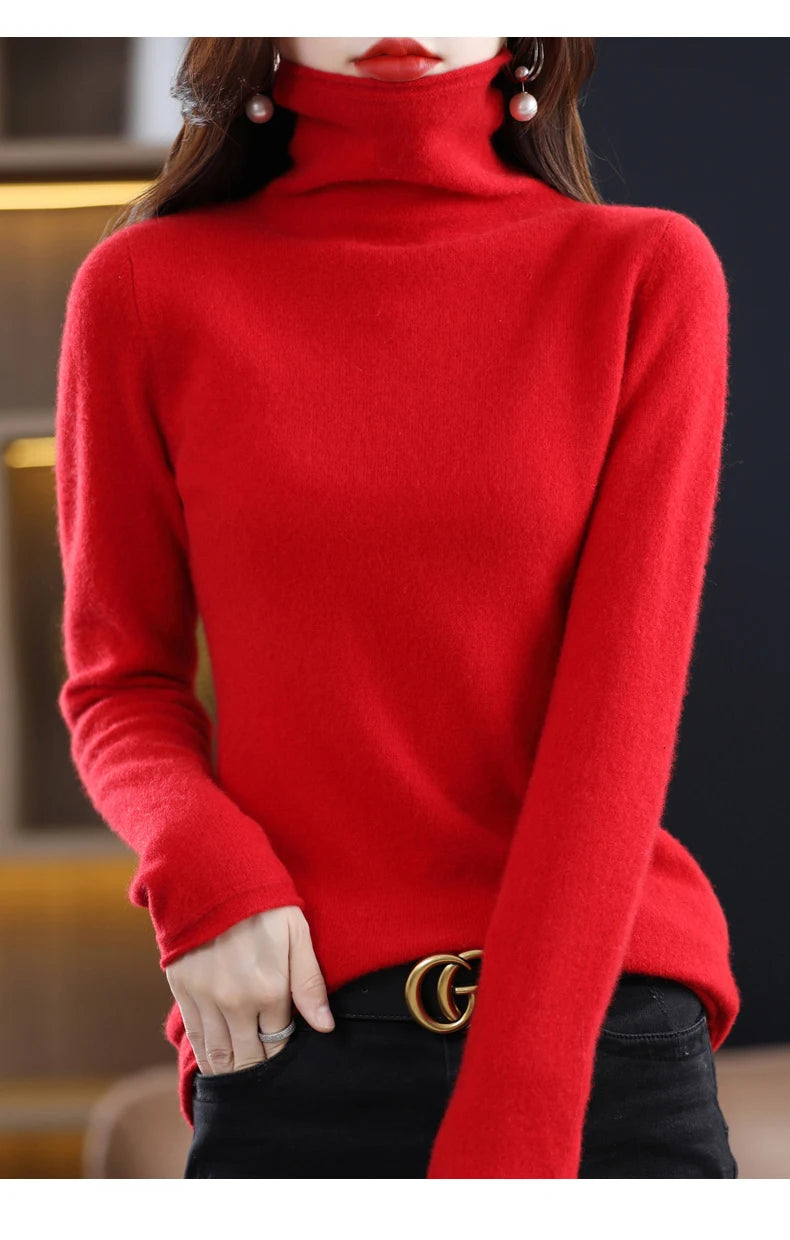 New 100% Merino Wool Turtleneck Cashmere Sweater In Autumn And Winter Women's Casual Knitted Coat Women's Coat Korean Fashion