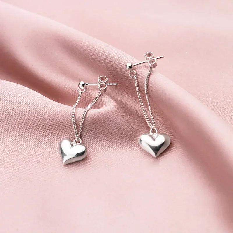 925 Sterling Silver  Earrings for Women Heart Chain Earring Jewelry Prevent Allergy Party Accessories Gift Heart Earrings