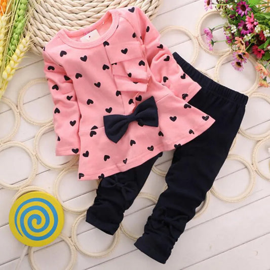 Cute Toddler Baby Girls Clothes Set Long Sleeve T-Shirt and Pants Kids 2pcs Outfits